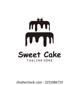 Sweet Cake Logo. Birthday Cake Icon With Cherries And Candles.