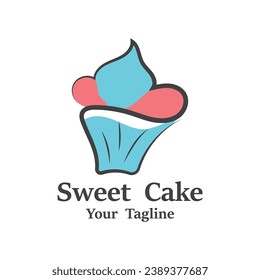 Sweet Cake Logo. Birthday Cake Icon With sweet cherries. logo for cafe, bakery, and brand company