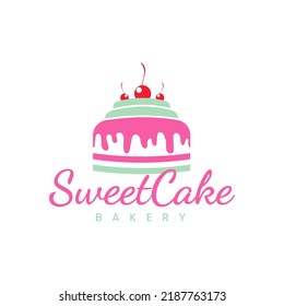 Sweet Cake Logo Cupcake Logo Icon,vector design template Sweet Shop logo Cake illustration with cherry