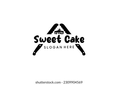 Sweet cake logo design template with letter A bread knife silhouette