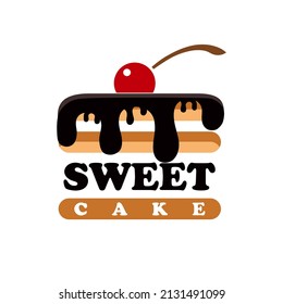 Sweet cake logo design vector. The concept of fruit baking for a confectionery factory. Cherry cake illustration