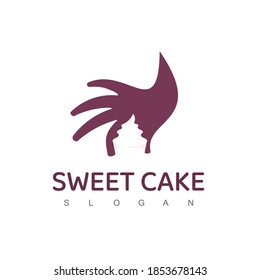 Logotipo De Pastel Dulce, Pastel De Cubierta Con Símbolo De Mano