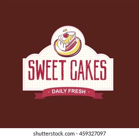 sweet cake logotype with sketch cake and hand drawn lettering. 