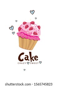 Sweet Cake, Cake lover, Printable sweet lover poster, Tasty print, Gift card, Food to eat illustration, Vector art, Simple good print, Crazy and sweet