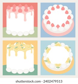 Sweet cake memo template for birthday. Collection of blank note.