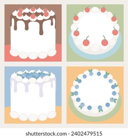 Sweet cake memo template for birthday. Collection of blank note.