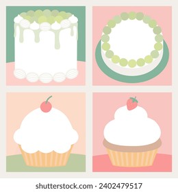 Sweet cake memo template for birthday. Collection of blank note.