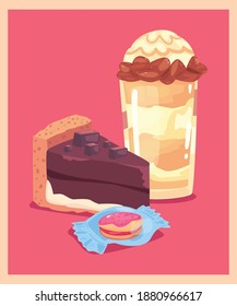 Sweet cake milkshake and candy design, dessert food delicious sugar snack and tasty theme Vector illustration