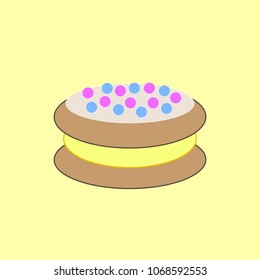 Sweet cake on the light yellow background