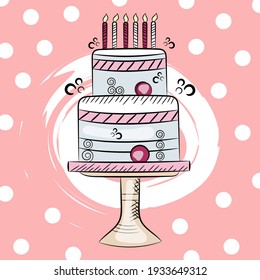 sweet cake on pink background, hand drawing