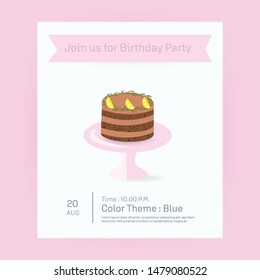 sweet cake on stand paper card very cute pink pastel detail date theme banner invitation background lemon chocolate cake birthday party  bakery product lover food design vector kawaii object