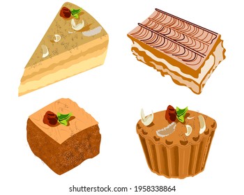 sweet cake pie bake set vector sketch