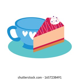postre de porción dulce con tazón de bebida ilustración vectorial diseño
