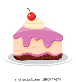 sweet cake portion happy birthday icon vector illustration design