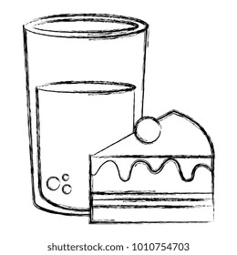 sweet cake portion with milk glass