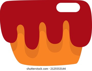 Sweet cake with red icing, illustration, vector on a white background.