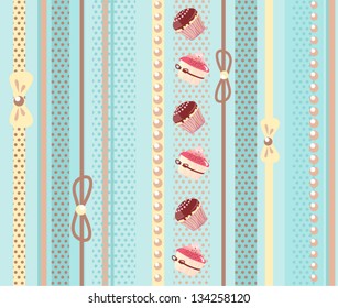 Sweet cake seamless background with vertical stripes. Vector
