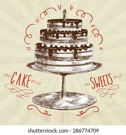 sweet cake sketch illustration 