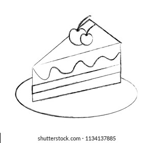 sweet cake slice with cherry fruit isolated icon