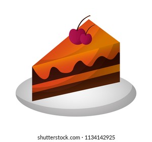 sweet cake slice with cherry fruit isolated icon