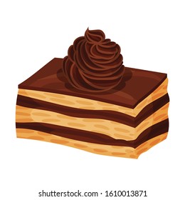 Sweet Cake Slice, Delicious Dessert with Chocolate Cream Vector Illustration