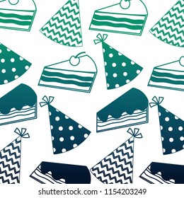 sweet cake slice with hat party pattern