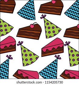 sweet cake slice with hat party pattern