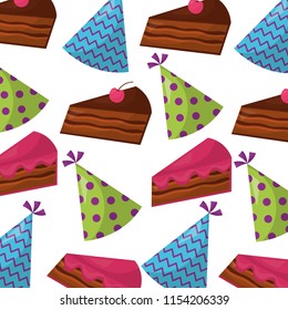 sweet cake slice with hat party pattern