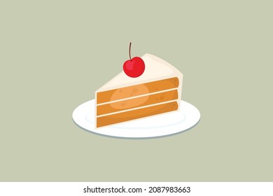 Sweet cake slice with lychee fruit isolated, cake slice design in flat style. vector illustration