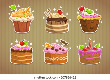 Sweet cake stickers, vector illustration