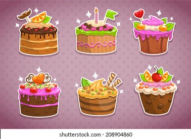 Sweet cake stickers, vector illustration