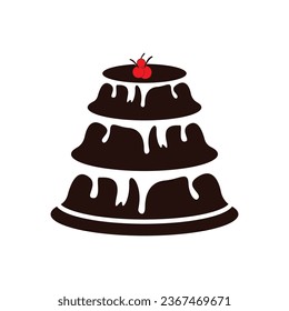Sweet cake template logo design vector illustration of silhouette with cherries