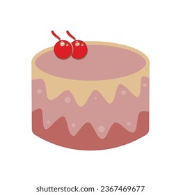 Diseño del logotipo de la plantilla de tarta dulce ilustración vectorial de la silueta con cerezas