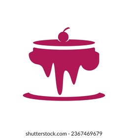 Sweet cake template logo design vector illustration of silhouette with cherries