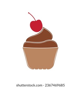 Diseño del logotipo de la plantilla de tarta dulce ilustración vectorial de la silueta con cerezas