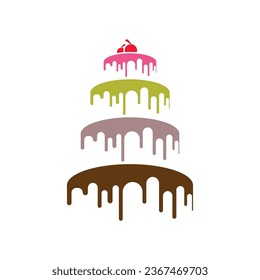 Sweet cake Template Logo Design Vektorgrafik von Silhouette mit Kirschen
