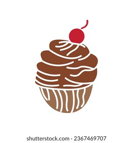 Diseño del logotipo de la plantilla de tarta dulce ilustración vectorial de la silueta con cerezas