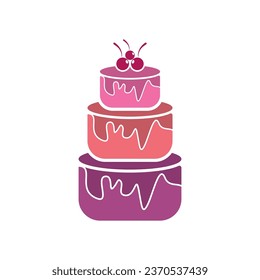 Sweet cake template logo design vector illustration of silhouette with cherries