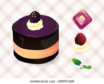 sweet cake with toppings, vector illustration