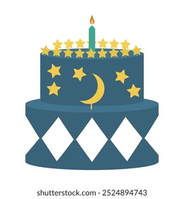 Sweet cake vector illustration with elegant design and soft pastel colors. This image features cake with cream frosting. Suitable for use in birthday party invitation