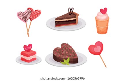 Sweet Cakes and Candies for Love Occasions Vector Set