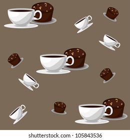 sweet cakes and coffee seamless background