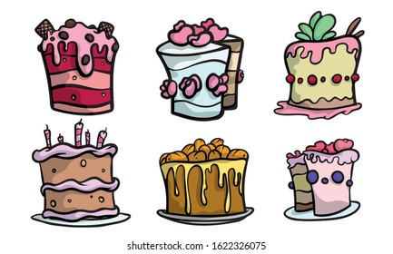 Sweet cakes with cream and decorations for holiday vector illustration