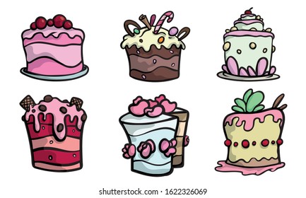 Sweet cakes with cream and decorations vector illustration