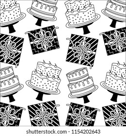sweet cakes with gift boxes present pattern