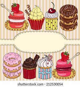 Sweet cakes. Hand drawn vector illustration.