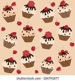 Sweet cakes on a brown background, vector image