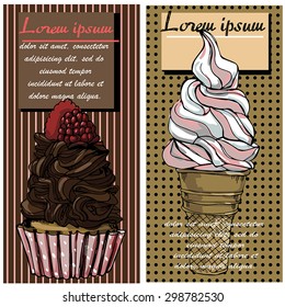 sweet cakes on color background.