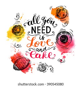 Sweet cakes pastry hand drawn vintage poster. Sketch and watercolor vector illustration. Advertising banner for bakery shop and cafe boutique