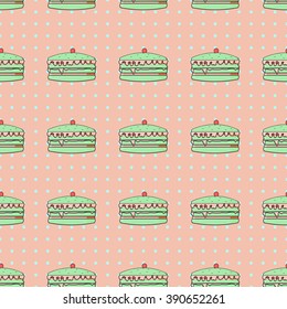 Sweet  cakes pattern on retro background. Seamless. Vector illustration